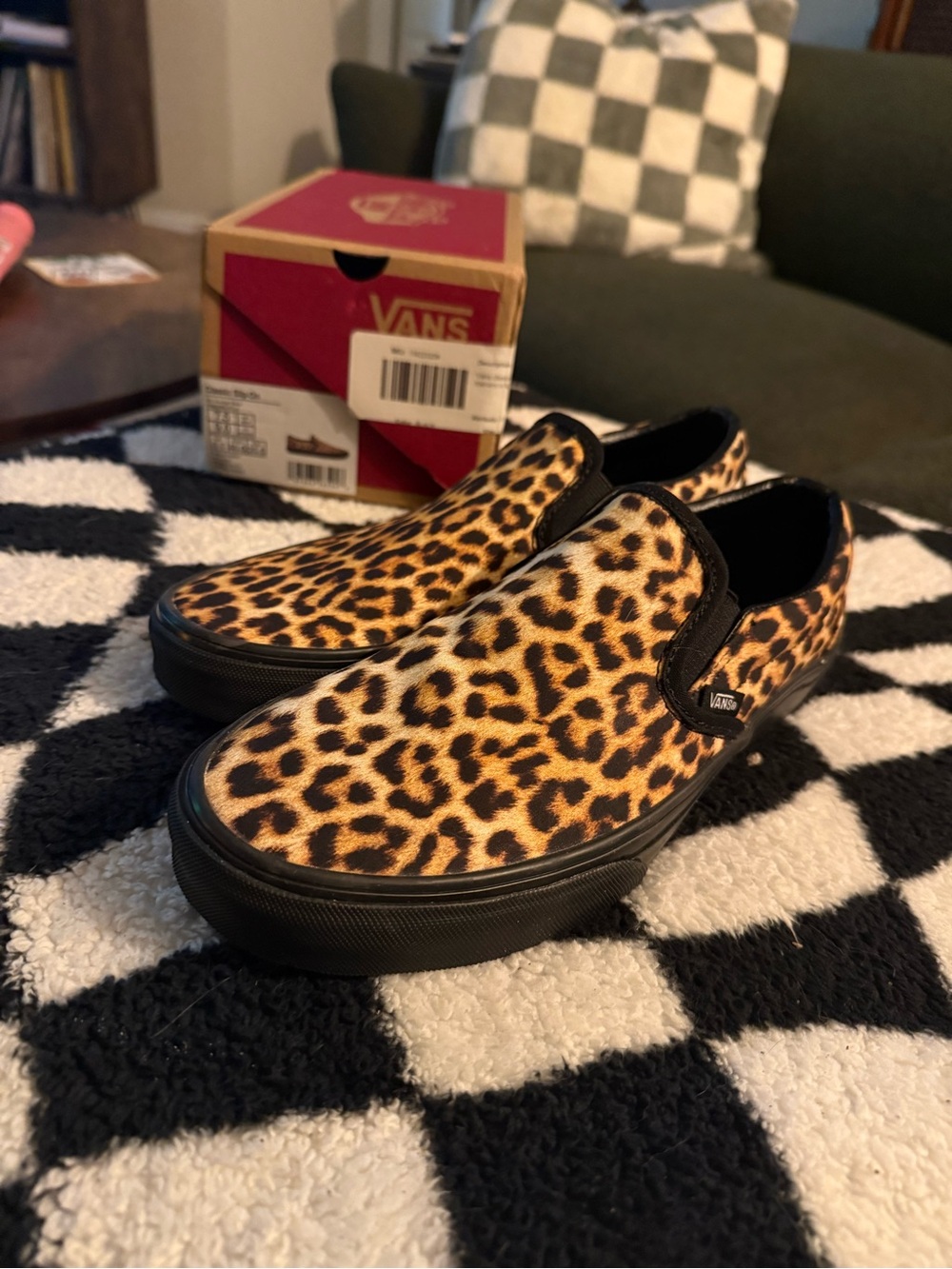 Vans Leopard Print Slip-On Sneakers with Black Trim